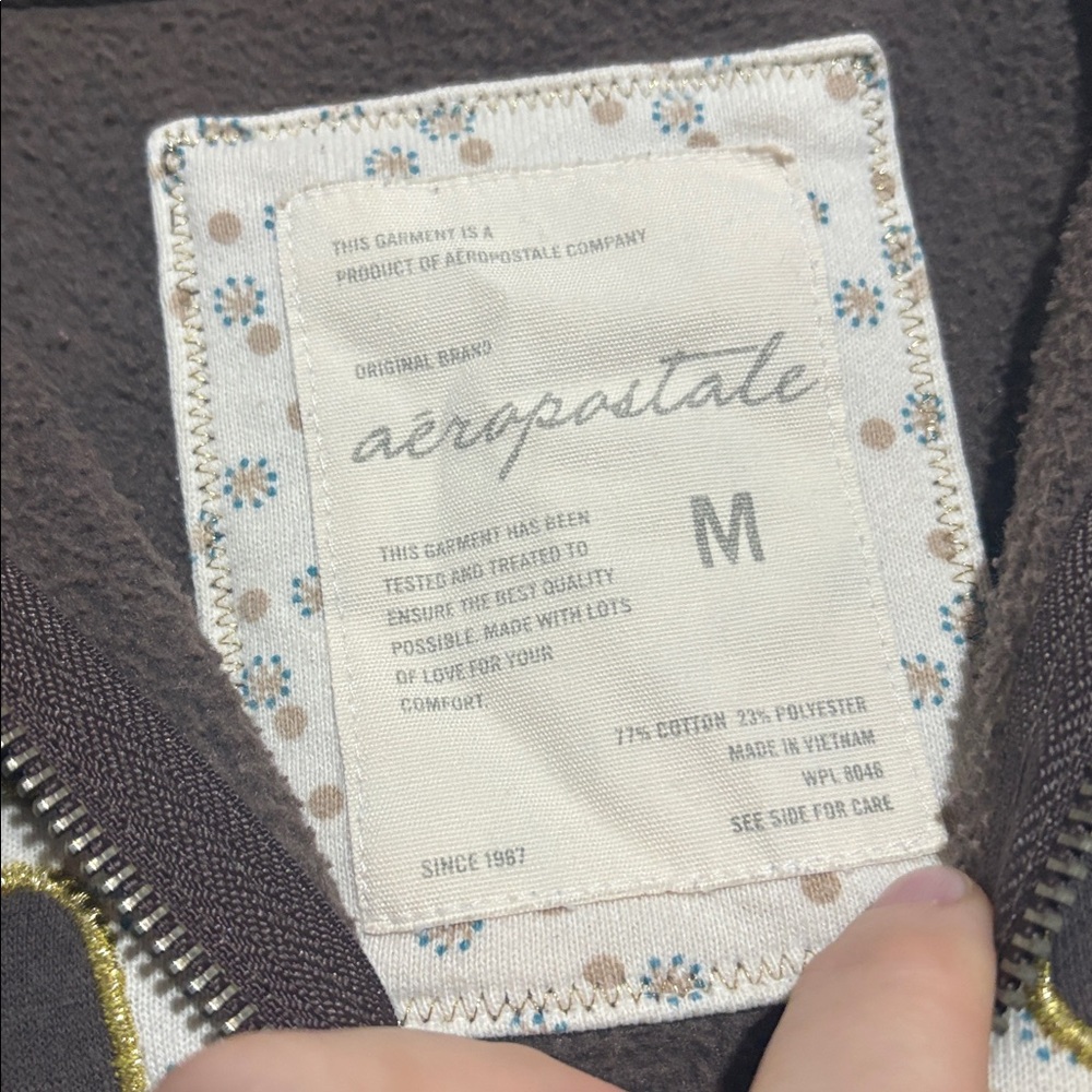 Aeropostale Y2K faded full zip up hoodie spellout 1987 lined‎ hood brown vintage - Picture 3 of 7